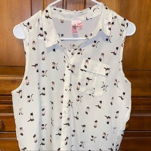 Sleeveless Button Down Cat Shirt
